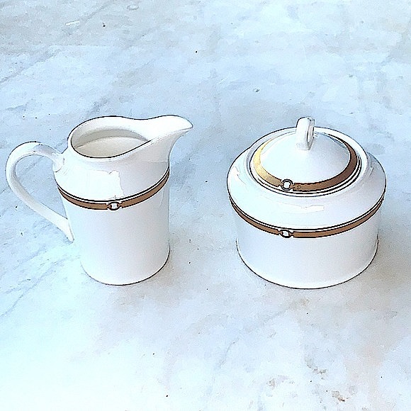 RALPH LAUREN HARNESS CREAMER & SUGAR BOWL SET GOLD BAND LINK - Picture 5 of 11